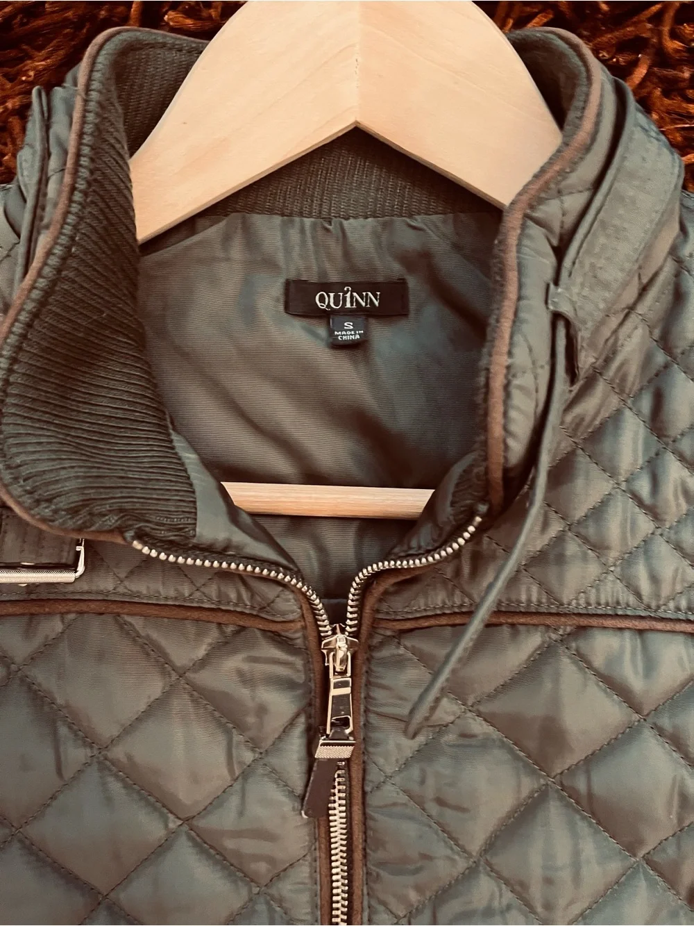 Quinn Women’s Quilted Olive Green Zip-Front Vest-sz S